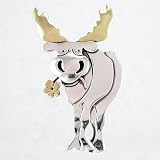 Two Tone Smiling Moose with Flower Pin or Brooch in Sterling Silver, Brass, and Copper, #8866