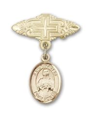 14K Gold Baby Badge with St. Kateri Charm and Badge Pin with Cross