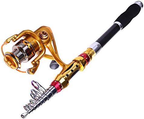 Sougayilang Carbon Telescopic Fishing Rod and 14bb Fishing Reel Spinning Fishing Pole Combo for Saltwater Freshwater Fishing