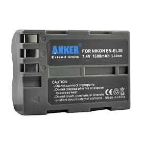 Anker EN-EL3e / ENEL3e 1600mAh High Capacity Rechargeable Li-ion Battery Back Up for Nikon D80, D90, D300, D700(Nikon EN-EL3e Replacement) - Gray