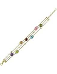 TOC Sterling Silver Gold Plate 3 Strand Bracelet, 7 Multi Colour Oval Crystals
