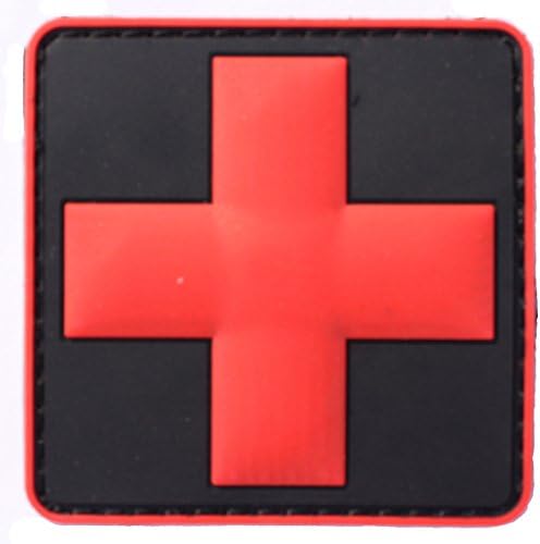 Cavalryman Medic Cross Tactical PVC Rubber Patches with Velcro Backing Badge appliques - Black