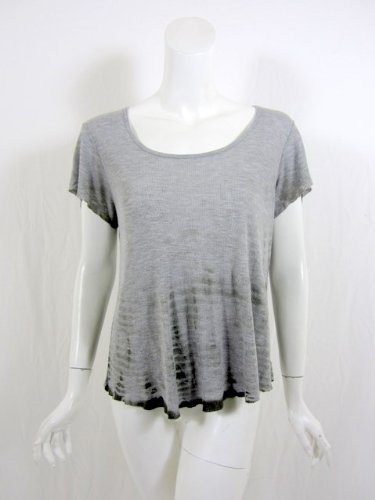 Gypsy womens heather gray ribbed tie dye hem scoop neck top M