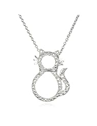Cute Cat White CZ Pendant-18"