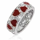 Sterling Silver Red Enamel and Simulated Diamond CZ Ring