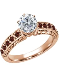 1.42 Ct Round H/I Diamond Red Garnet 925 Rose Gold Plated Silver Ring