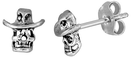 Tiny Sterling Silver Skull Stud Earrings