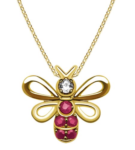 10k Yellow Gold Created Ruby Bee Pendant, 18