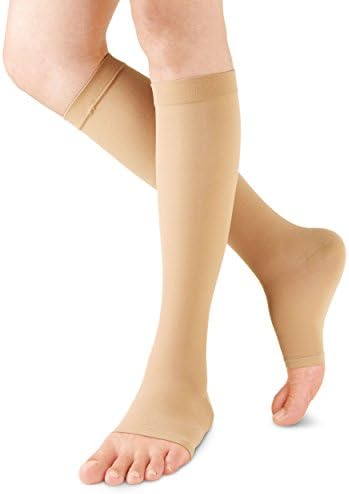 AZMED Maternity Socks, 15-20 mmHg Graduated Compression Stockings, Knee-High and Open-Toe, Nude