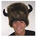 Adult Mens Furry Buffalo Bison Horn Lodge Club Hat Costume Accessory
