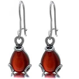 Certified Genuine Cherry Amber and Sterling Silver Tear Drop Earrings by 