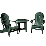 VIFAH V1090SET1-G Outdoor 3-Piece Conversation Set with Table and 2 Folding Adirondack Chairs, Green