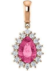 18K Rose Gold 9.00x6.00mm Pear Cut Pink Tourmaline and Diamond Pendant -- LIFETIME WARRANTY
