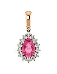 10K Rose Gold 9.00x6.00mm Pear Cut Pink Tourmaline and Diamond Pendant -- LIFETIME WARRANTY