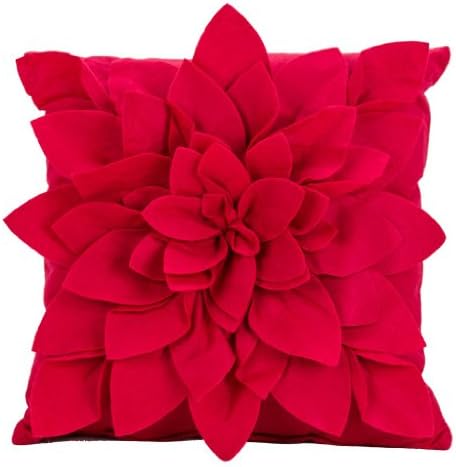 Flower Decorative Throw 17" Square Pillow with Filler (Red)
