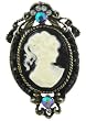 Antique Brass Finished Faux Black & White Cameo Brooch Pin or Pendant - Dual Function