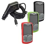 4 Pieces Value Combo of Red, Green and Black Silicone Skin Cover Case with Car Charger for Blackberry Curve 8300 8310 8320 8330