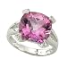 14K White Gold 0.12 ct. Diamond and 7 1/2 ct. Cushion Cut Pink Topaz Fashion Ring