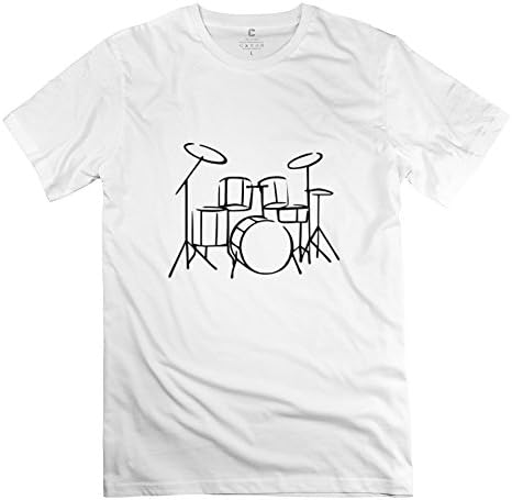 Serlina Men's Drums Cotton Round Neck Short Sleeve T-Shirt Tee White XXL
