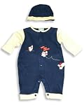 Beyond Basics Kids - Newborn Baby Boys Long Sleeved Coverall with Matching Cap, Navy, Yellow