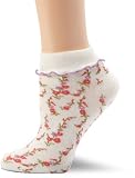 Jessica Simpson Women’s Ditsy Ruffle Anklet Socks, White, One Size