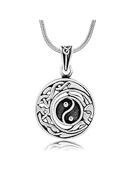 925 Oxidized Sterling Silver Celtic Yin Yang Moon and Sun Symbol Open Round Pendant Necklace 18, Jewelry for Women - Nickel Free