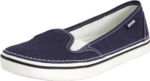 crocs Women's Hover Slip-On Canvas Sneaker,Navy/Oyster,6 M US