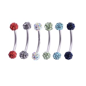 Kadima Body Piercing Jewelry Swarovski CZ Bling Rhinestone Unisex Ball Lot of 3 16G 3/8