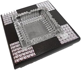 Premier Square Crystal Ashtray in Wood and Sparkle Base (Square Nailhead)