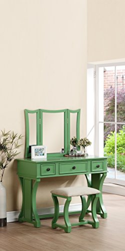 Poundex Bobkona Edna Vanity Set With Stool Apple Green Stools Sale Stools Sale