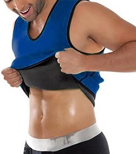 RIVERINE Men's Shapewear Neoprene Vest Hot Sweat Gym Shirt Side zipper Tank Top,CMF101,Blue,4XL