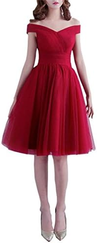 Qunvian Women's Off-The-Shoulder A-Line Prom Dresses Knee Length Bridesmaid Gowns