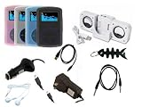 11 items Premium Bundle Accessories for Sandisk Sansa Clip 1GB, 2GB, 4GB(includes: Black / Clear / Blue / Pink Soft Silicone Case + Mini Dock Speaker + Car Charger + Wall Charger + Straight usb data cable + White MP3 earphones + Straight 3.5mm Aux mp3 cable + Fishbone style Keychain)
