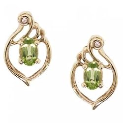 Green Peridot & Diamond Stud Earrings Crafted in 10K Yellow Gold
