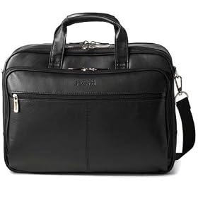 Kenneth Cole Double Gusset Top Zip Leather Laptop Briefcase Black