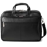 Kenneth Cole Double Gusset Top Zip Leather Laptop Briefcase Black