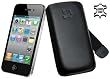 Original Suncase Leder Etui Tasche speziell fuer Apple iphone4 / iphone 4 / Lasche mit Rueckzugfunktion / Schwarz