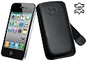 Original Suncase Leder Etui Tasche speziell fuer Apple iphone4 / iphone 4 / Lasche mit Rueckzugfunktion / Schwarz