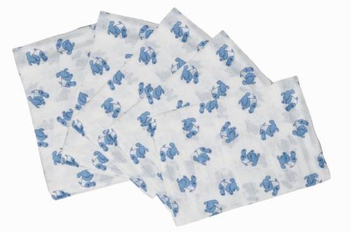 Playshoes 770150 Mull Waschlappen 5er Pack bunt bedruckt, Maße circa 30x30 cm