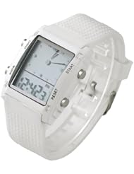 Jovivi Mens Lady Dual Time LCD Backlight Date Day Alarm Stopwatch Silicone Quartz Watch -- White