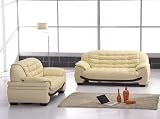 Elegant Modern Contemporary Beige Leather Sofa Loveseat Living Room Set