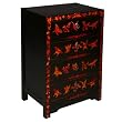 Handmade Asian Furniture - 34" Sleek Black Dresser / Storage Cabinet Golden Oriental Butterflies