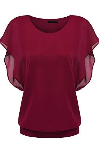 OURS Women's Summer Loose Casual Batwing Short Sleeve Chiffon Top T-shirt Blouse