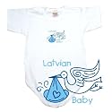 BABY BODYSUIT WHITE " LIGHT BLUE STORK LATVIAN " LATVIA