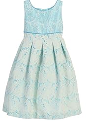 Girls Sleeveless Knee Length Spring Jacquard  Pleated Flower-Girl Dress  With a Bow(s)