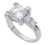 SilverBin Sterling Silver Engagement Style Square Clear CZ Ring with Side CZ Accents