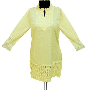 Handmade Chikan Embroidered Cotton Top With Designer Neck & Cuff