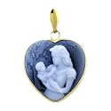 14K Gold Frame Agate Cameo African American Pendant - 3/4" x 3/4" Depicting Mother Holding Child