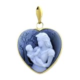 14K Yellow Gold Frame Agate Cameo African American Mother Holding Child Pendant - 3/4 x 3/4