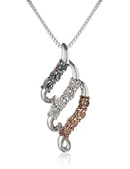 DiAura Sterling Silver Blue White and Champagne Diamond-Accent Three Row Pendant Necklace, 18"